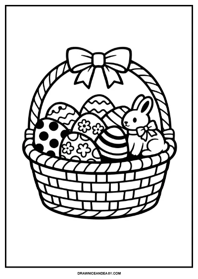 Festive Easter Basket Coloring Page | Spring Holiday Fun for Kids | Easy Printable coloring page preview