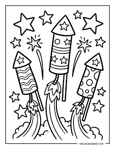 Firework Rockets Coloring Page – Free Fourth of July Printable for Kids coloring page preview