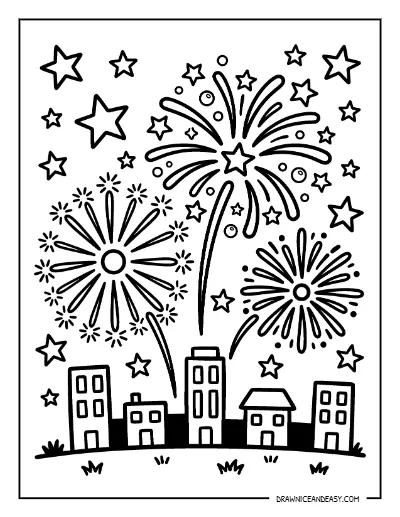 Fireworks Display Coloring Page – Free Fourth of July Printable for Kids coloring page preview