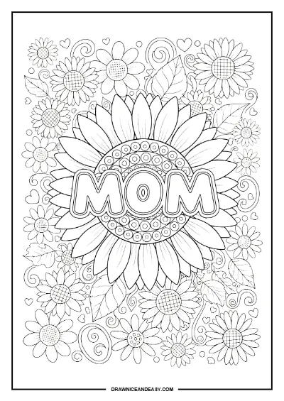 Floral Mom Typography Mother's Day Coloring Page Free Printable coloring page preview