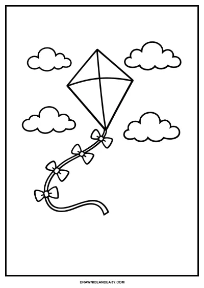 Fun Kite Flying Coloring Page | Spring Outdoor Activity for Kids | Easy Printable coloring page preview