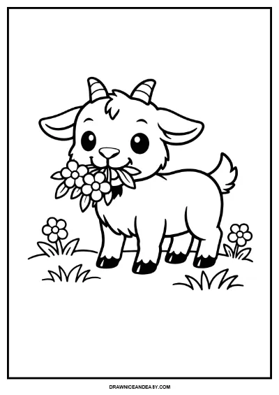 Funny Goat Kid Coloring Page | Spring Farm Animal Fun | Easy Printable for Kids coloring page preview