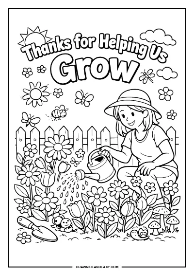 Gardening Mom "Thank You For Helping Me Grow" Coloring Page Free Printable coloring page preview