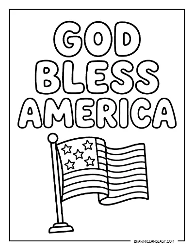 God Bless America Flag Coloring Page – Free Patriotic Printable coloring page preview