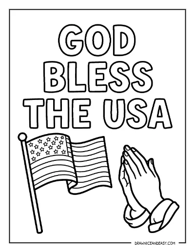 God Bless the USA Praying Hands Coloring Page – Free Printable coloring page preview
