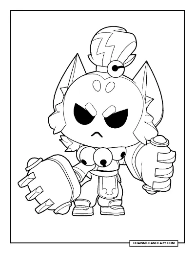 Goldpaw Kitboxer Alt Brawl Stars Coloring Page – Free Printable PDF coloring page preview