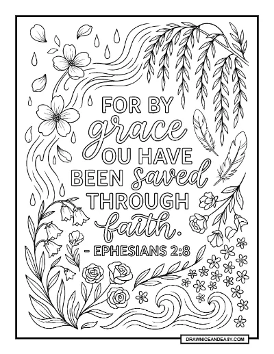 Grace Bible Verse Coloring Page: Beautiful Floral Scripture Art coloring page preview