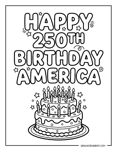 Happy 250th Birthday America Coloring Page – Free Printable Cake coloring page preview