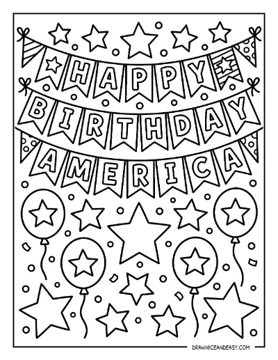 Happy Birthday America Banner Coloring Page – Free Printable for Kids coloring page preview