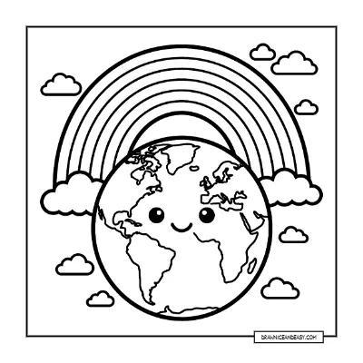 Happy Earth with Rainbow - Cheerful Earth Day Page coloring page preview