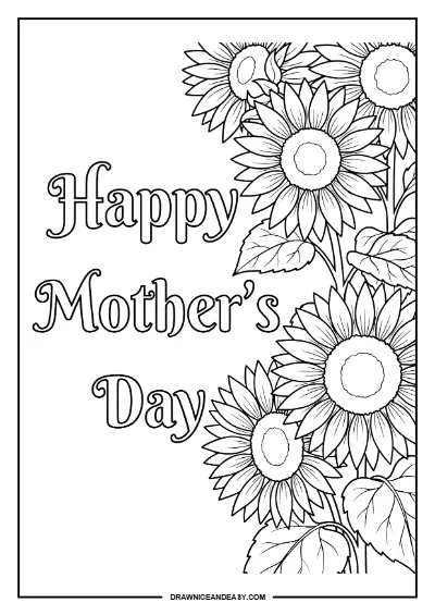 Happy Mother's Day Flower Border Coloring Page Free Printable coloring page preview