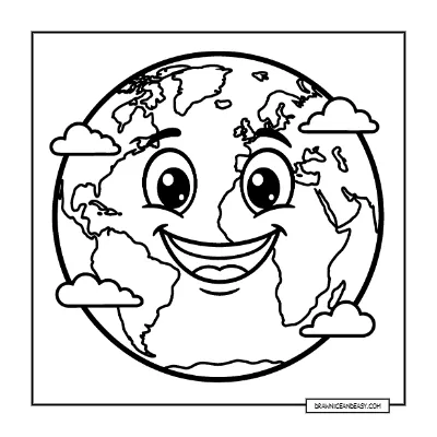 Happy Smiling Earth - Cute Kawaii Coloring Page coloring page preview