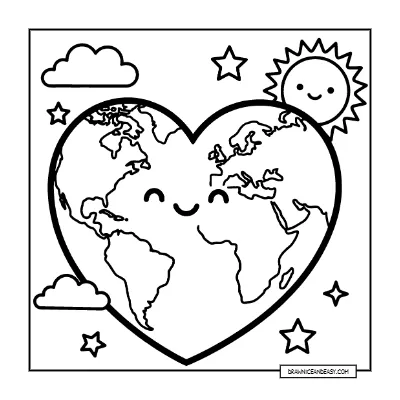 Heart-Shaped Earth - Love Our Planet Coloring Page coloring page preview