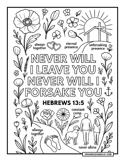 Hebrews 13:5 Never Will I Leave You Bible Verse Coloring Page coloring page preview