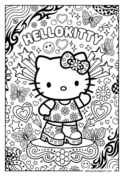 Hello Kitty Aesthetic Y2K Style Coloring Page – Free Printable PDF coloring page preview