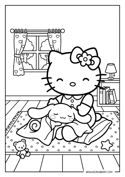 Hello Kitty and Cinnamoroll Friends Coloring Page – Free Printable PDF coloring page preview