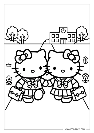 Hello Kitty and Mimmy Twin Sisters Portrait Coloring Page – Free Printable PDF coloring page preview