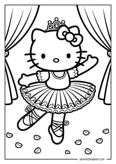 Hello Kitty Ballerina Dance Performance Coloring Page – Free Printable PDF coloring page preview