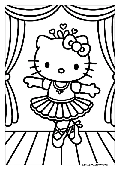 Hello Kitty Ballet Dancing Stage Coloring Page – Free Printable PDF coloring page preview