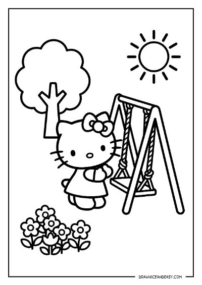 Hello Kitty Outdoor Easel Painting Coloring Page – Free Printable PDF coloring page preview