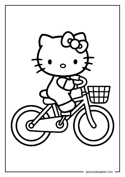 Hello Kitty Riding Bicycle Coloring Page for Kids – Free Printable PDF coloring page preview