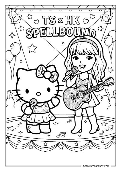 Hello Kitty Singer Performance Stage Coloring Page – Free Printable PDF coloring page preview