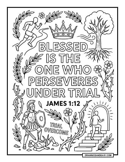 James 1:12 Blessed is the One Who Perseveres Bible Verse Coloring Page coloring page preview