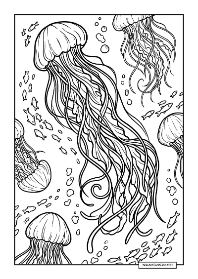 Jellyfish Underwater - Ocean Marine Life Coloring Page coloring page preview