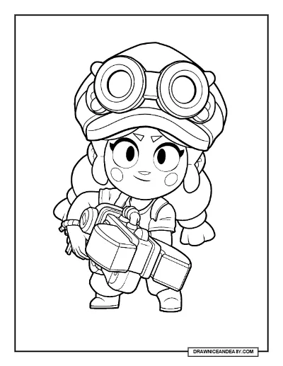 Jessie Brawl Stars Coloring Page – Free Printable PDF coloring page preview