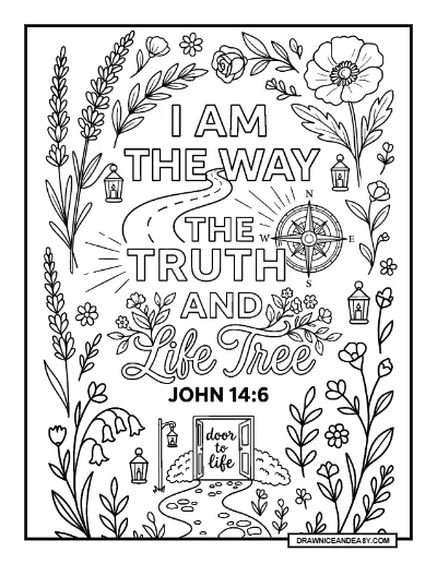 John 14:6 I Am The Way The Truth And The Life Bible Verse Coloring Page coloring page preview