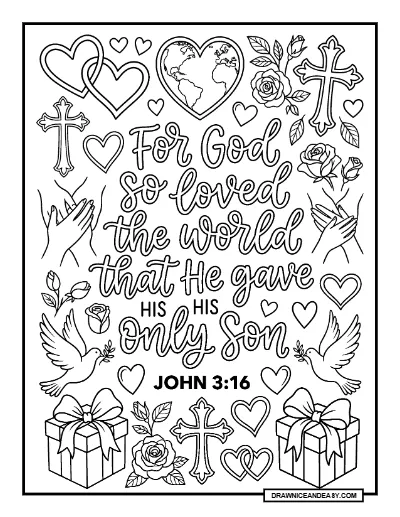 John 3:16 For God So Loved the World Bible Verse Coloring Page coloring page preview