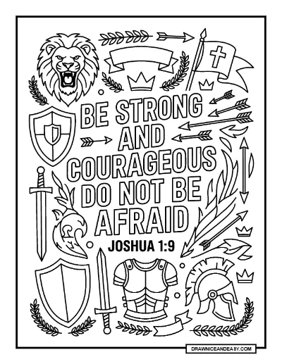 Joshua 1:9 Be Strong and Courageous Bible Verse Coloring Page coloring page preview