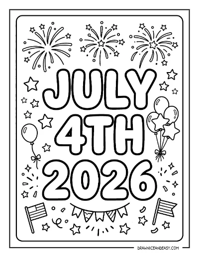 July 4th 2026 Historic Celebration Coloring Page – Free Printable coloring page preview