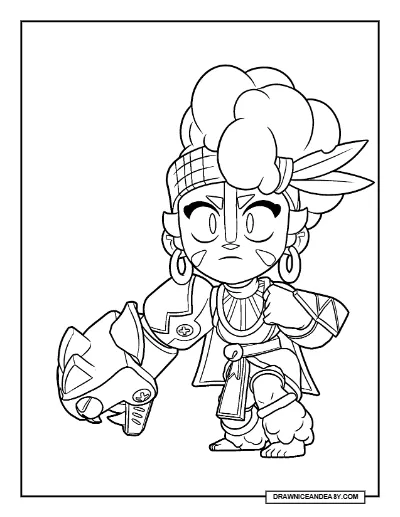 Jungle Queen Maisie Brawl Stars Coloring Page – Free Printable PDF coloring page preview