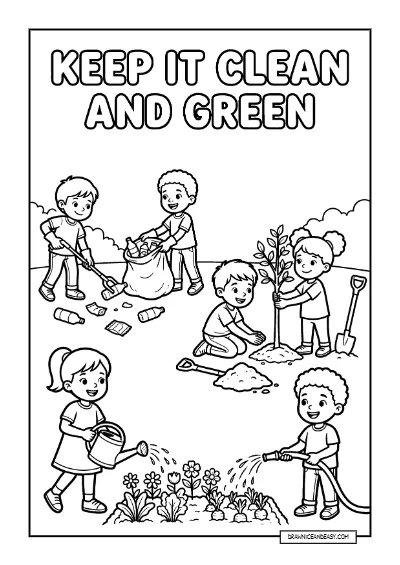 Keep It Clean and Green - Environmental Message Page coloring page preview
