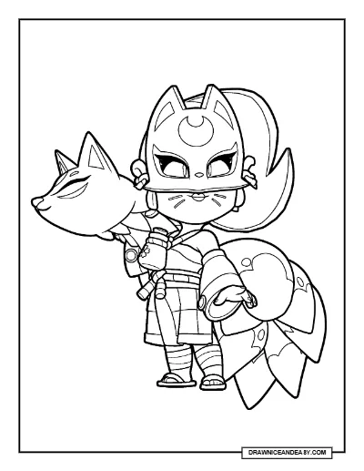 Kitsune Lola Brawl Stars Coloring Page – Free Printable PDF coloring page preview