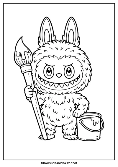 Labubu Artist Painting Coloring Page Printable PDF coloring page preview
