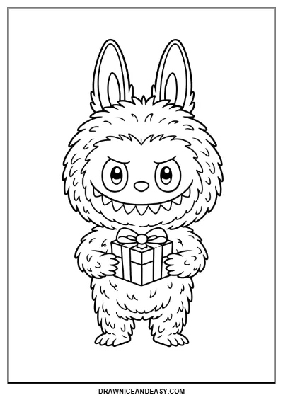 Labubu Gift Box Coloring Page Printable Free PDF coloring page preview