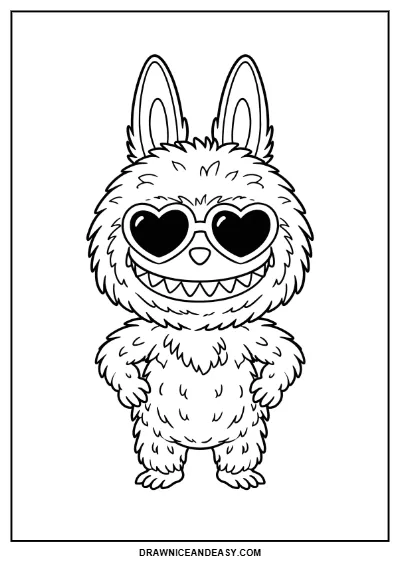 Labubu Heart Eyes Coloring Page Printable (Free PDF) coloring page preview