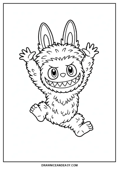 Labubu Jumping Happy Coloring Page Printable coloring page preview
