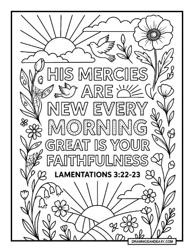Lamentations 3:22-23 Bible Verse Coloring Page: God's Mercies are New coloring page preview