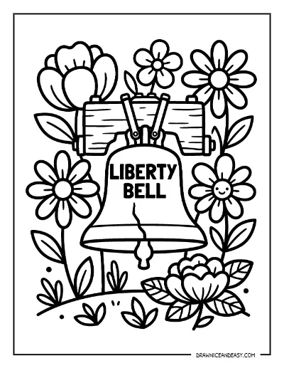 Liberty Bell with Flowers Coloring Page – Free Printable for Kids coloring page preview