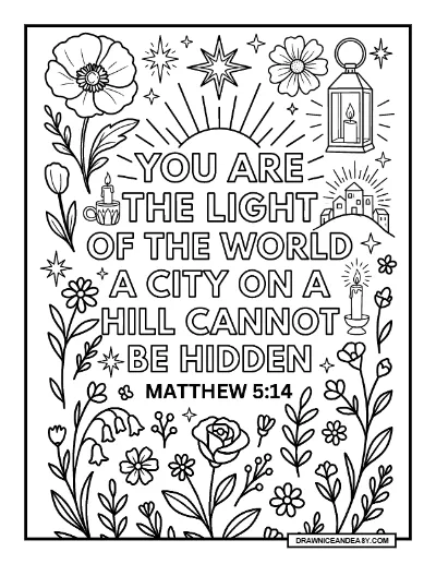 Light of the World Bible Verse Coloring Page coloring page preview