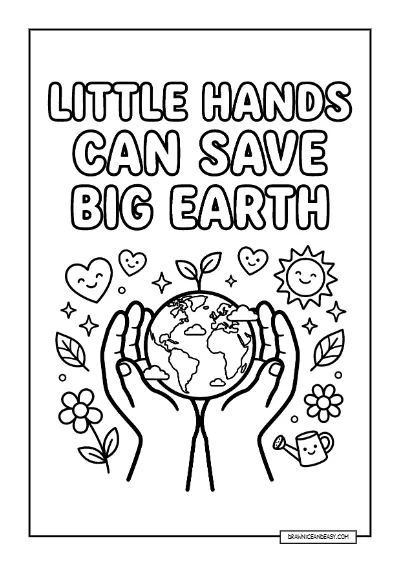 Little Hands Big Earth - Kids Environmental Impact Page coloring page preview