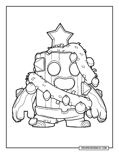 Logmas Spike Brawl Stars Coloring Page – Brawlidays Christmas Skin Printable coloring page preview