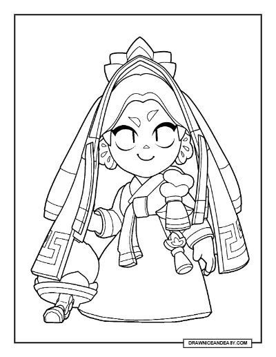 Lunar Lotus Willow Brawl Stars Coloring Page – Free Printable PDF coloring page preview