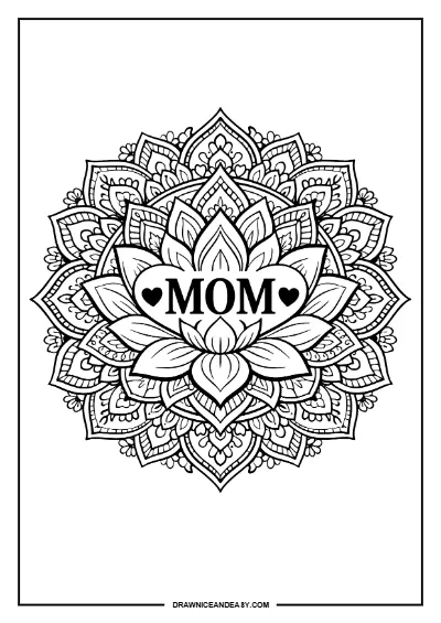 Mandala Mom Mother's Day Coloring Page for Adults Free Printable PDF coloring page preview