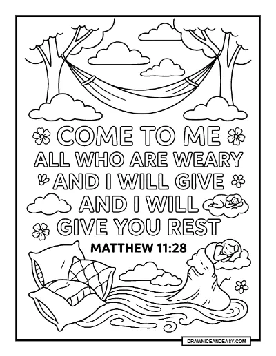 Matthew 11:28 Come to Me All Who Labor Bible Verse Coloring Page coloring page preview