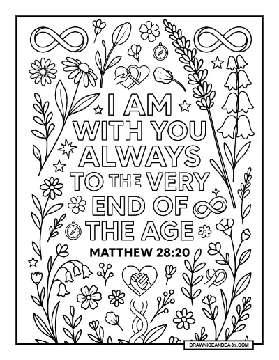 Matthew 28:20 I Am With You Always Bible Verse Coloring Page coloring page preview