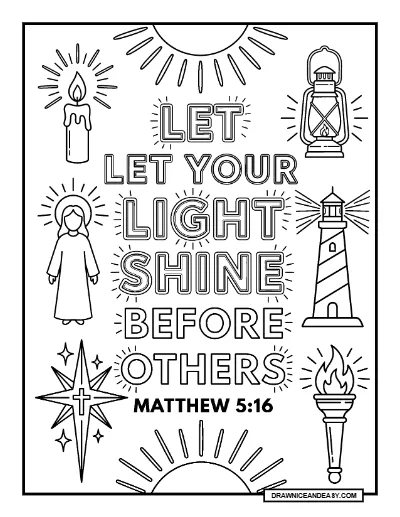 Matthew 5:16 Let Your Light Shine Bible Verse Coloring Page coloring page preview